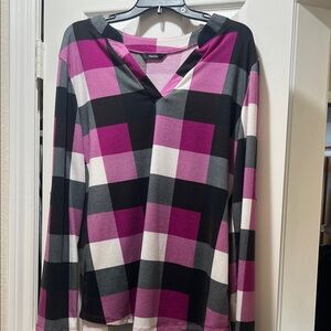 Cato Pink and Black Checkered Long Sleeve Top